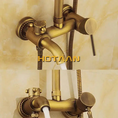 Antique brass shower faucet set with rainhead bathroom hand sprayer