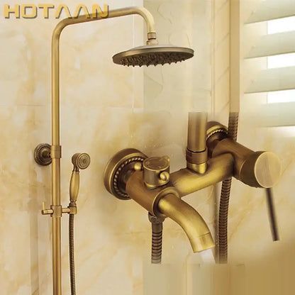 Antique brass shower faucet set with rainhead bathroom hand sprayer