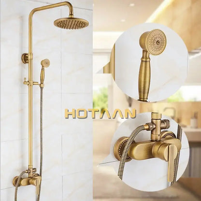 Antique brass shower faucet set with rainhead bathroom hand shower
