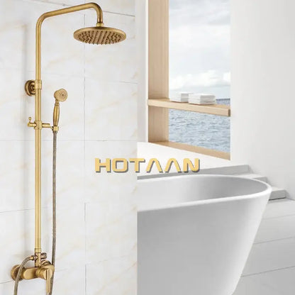 Antique brass shower faucet set with rainhead bathroom hand shower