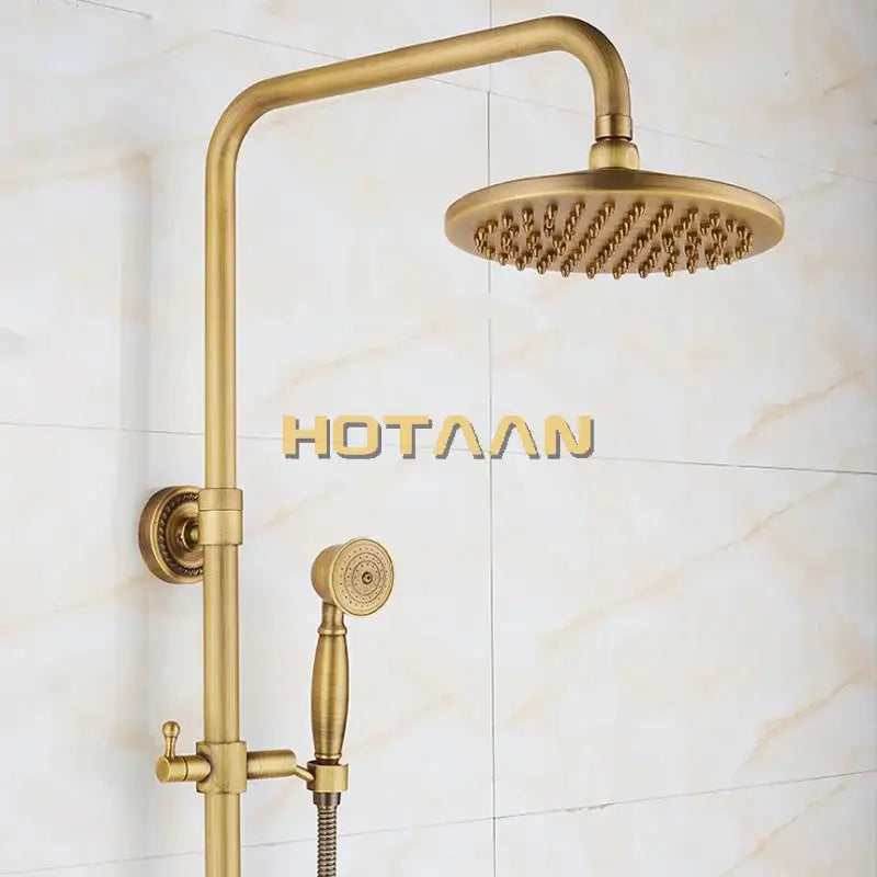 Antique brass shower faucet set with rainhead bathroom hand shower