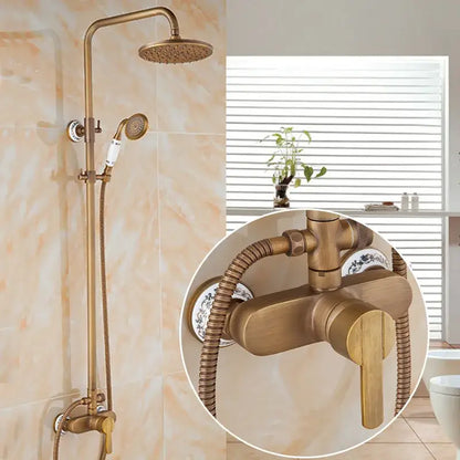 Antique brass shower faucet set with rainhead bathroom hand shower