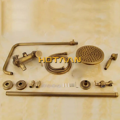 Antique brass shower faucet set with rainhead bathroom hand sprayer