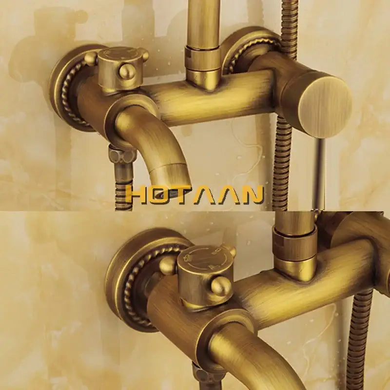 Antique brass shower faucet set with rainhead bathroom hand sprayer