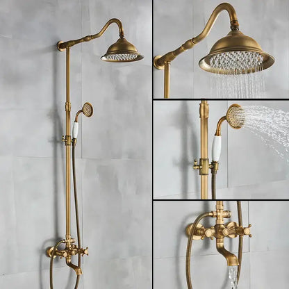 Vintage antique brass shower faucet with ceramic hand spray bathroom