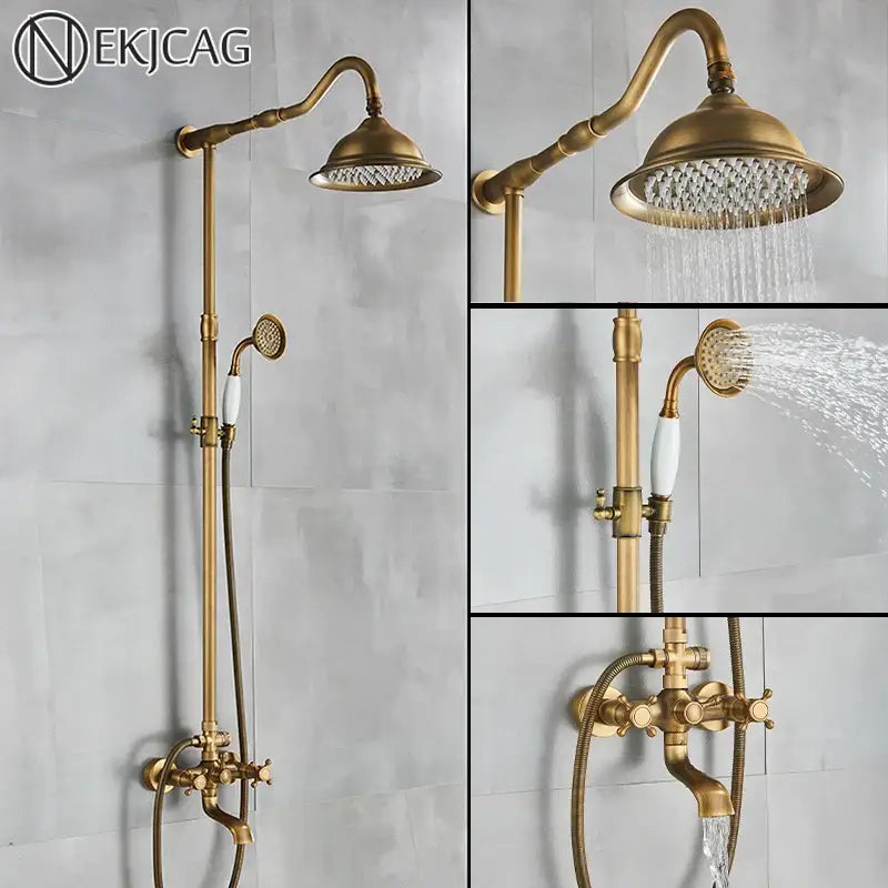 Vintage antique brass shower faucet with ceramic hand spray bathroom