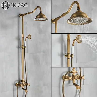 Vintage antique brass shower faucet with ceramic hand spray bathroom
