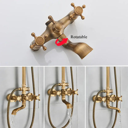 Vintage antique brass shower faucet with ceramic hand spray bathroom