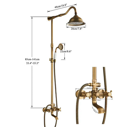 Vintage antique brass shower faucet with ceramic hand spray bathroom