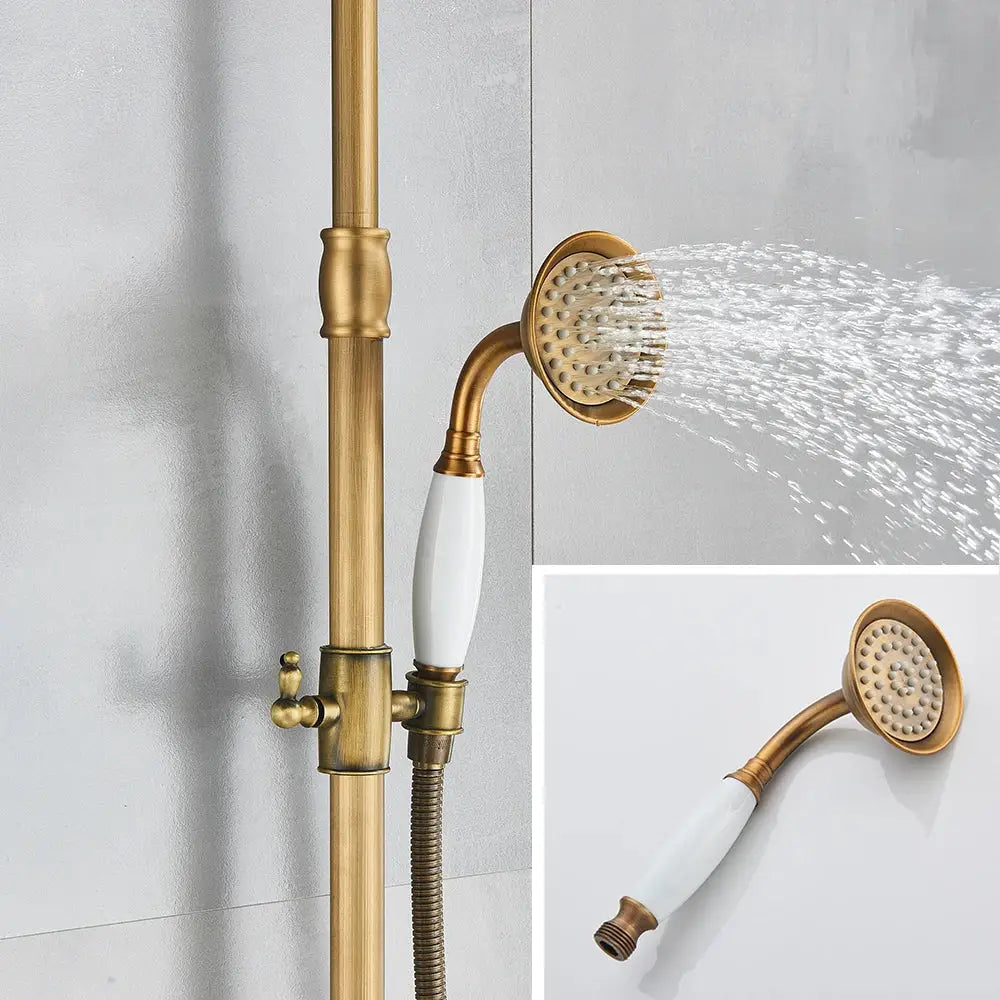 Vintage antique brass shower faucet with ceramic hand spray bathroom