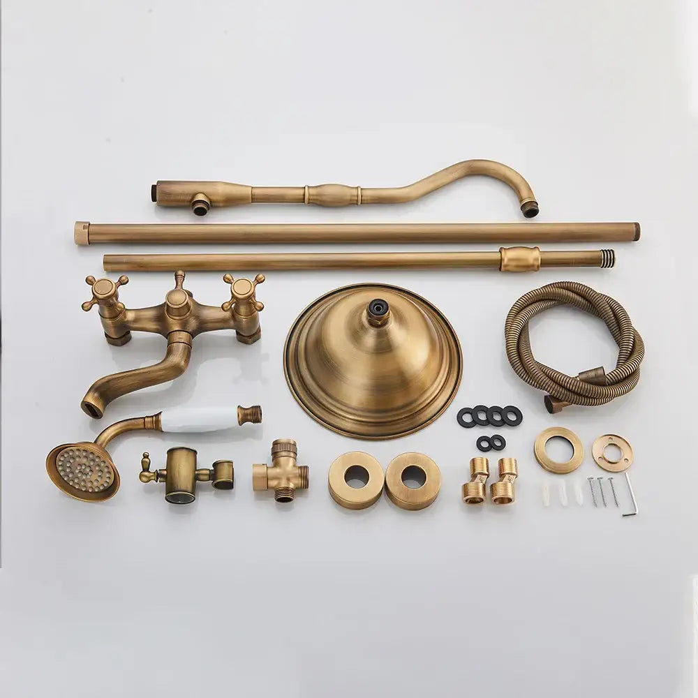 Vintage antique brass shower faucet with ceramic hand spray bathroom