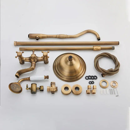 Vintage antique brass shower faucet with ceramic hand spray bathroom