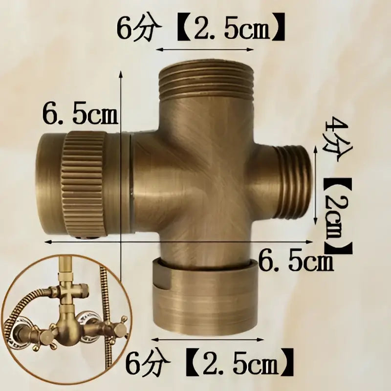 Antique brass shower set with ceramic handheld sprayer for bathroom