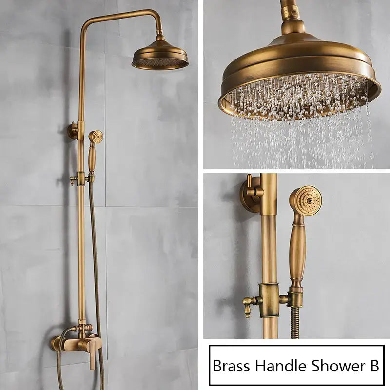 Antique brass shower set with handheld nozzle – bathroom rain faucet