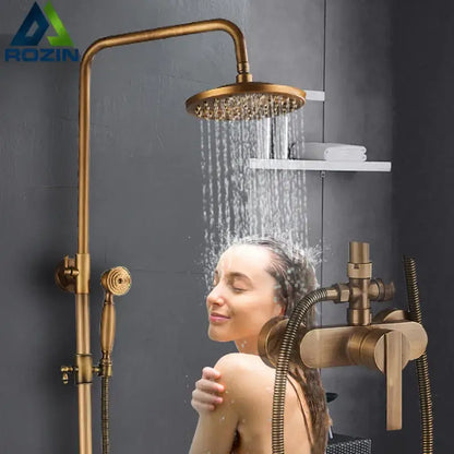 Antique brass shower set with handheld nozzle – bathroom rain faucet