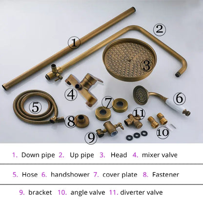 Antique brass shower set with handheld nozzle – bathroom rain faucet
