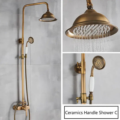 Antique brass shower set with handheld nozzle – bathroom rain faucet