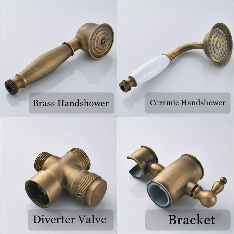 Antique brass shower set with handheld nozzle – bathroom rain faucet