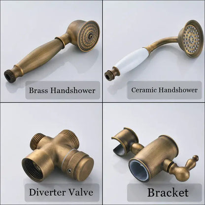 Antique brass shower set with handheld nozzle – bathroom rain faucet
