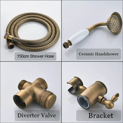 Antique brass shower set with handheld nozzle – bathroom rain faucet