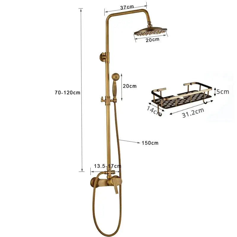 Antique brass shower set with rainfall head and handshower bathroom