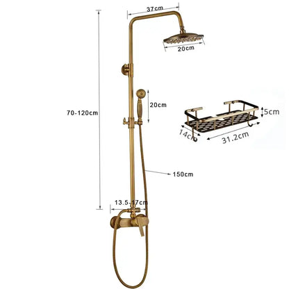 Antique brass shower set with rainfall head and handshower bathroom