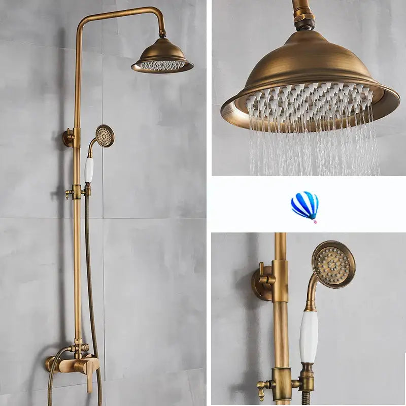 Antique brass shower set with rainfall head and handshower bathroom