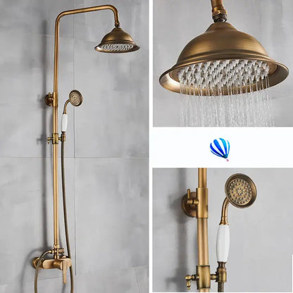 Antique brass shower set with rainfall head and handshower bathroom