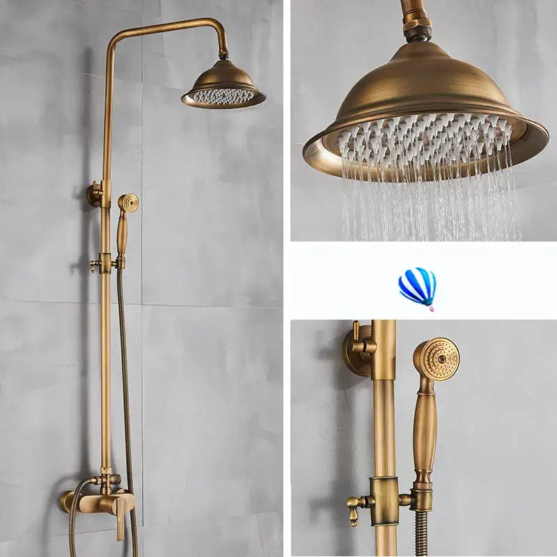 Antique brass shower set with rainfall head and handshower bathroom