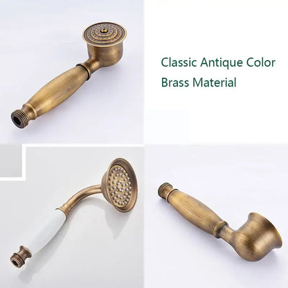 Antique brass shower set with rainfall head and handshower bathroom
