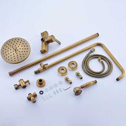 Antique brass shower set with rainfall head and handshower bathroom