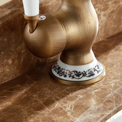Antique brass floral single handle basin faucet kitchen swivel tap
