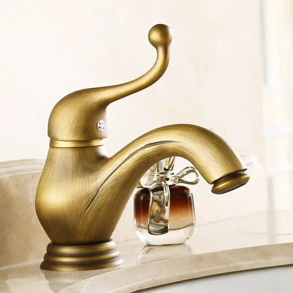 Antique brass single handle floral porcelain bathroom sink faucet