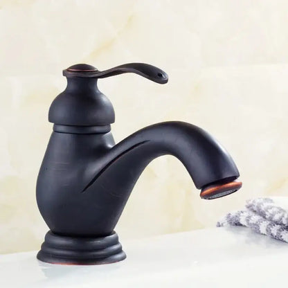 Antique brass single handle floral porcelain bathroom sink faucet