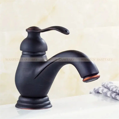 Antique brass single handle floral porcelain bathroom sink faucet