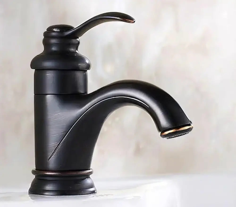 Antique brass single handle floral porcelain bathroom sink faucet