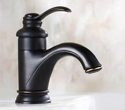 Antique brass single handle floral porcelain bathroom sink faucet
