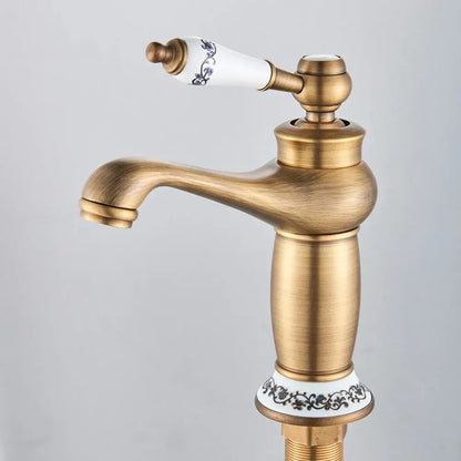 Antique brass ceramic handle kitchen sink faucet