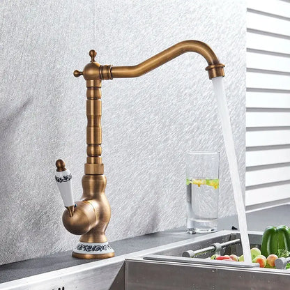 Antique brass ceramic handle kitchen sink faucet