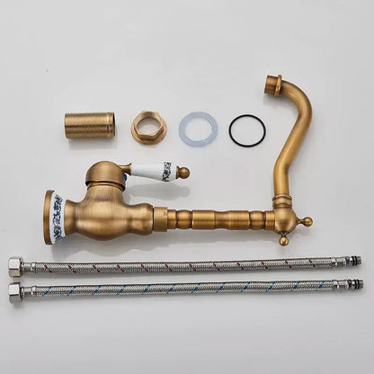 Antique brass ceramic handle kitchen sink faucet