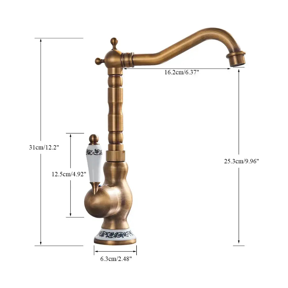 Antique brass ceramic handle kitchen sink faucet