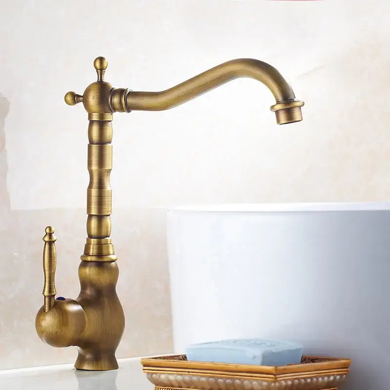 Antique brass ceramic handle kitchen sink faucet