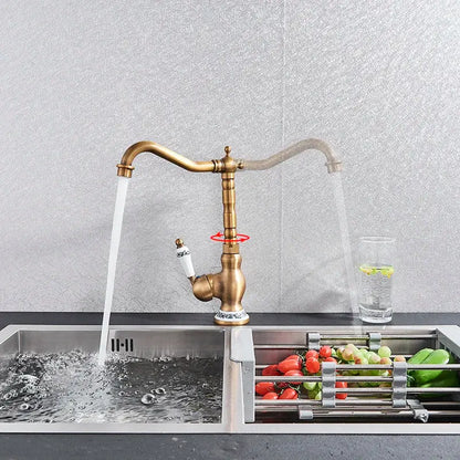 Antique brass ceramic handle kitchen sink faucet