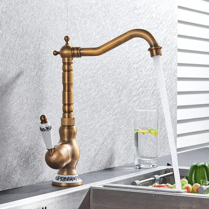 Antique brass ceramic handle kitchen sink faucet