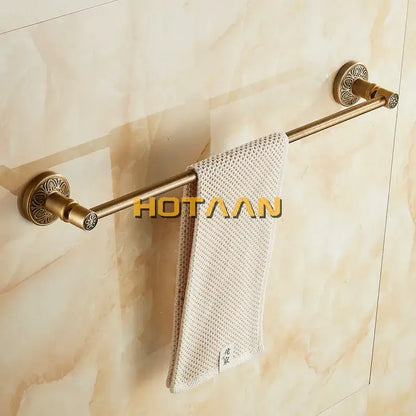 Antique brass floral engraved single towel bar bathroom rack
