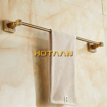 Antique brass engraved single towel bar bathroom rack