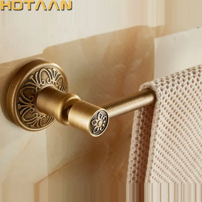 Antique brass floral engraved single towel bar bathroom rack