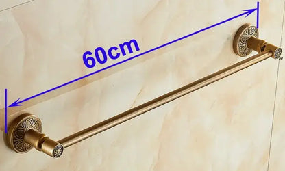 Antique brass floral engraved single towel bar bathroom rack