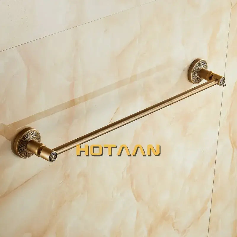 Antique brass floral engraved single towel bar bathroom rack