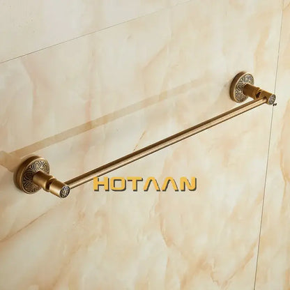 Antique brass floral engraved single towel bar bathroom rack